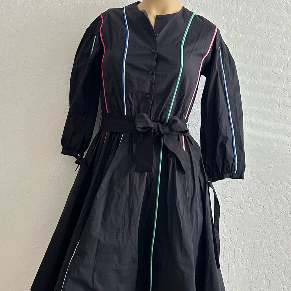 Maje Roy Multicolor Piping Cotton Canvas Dress
